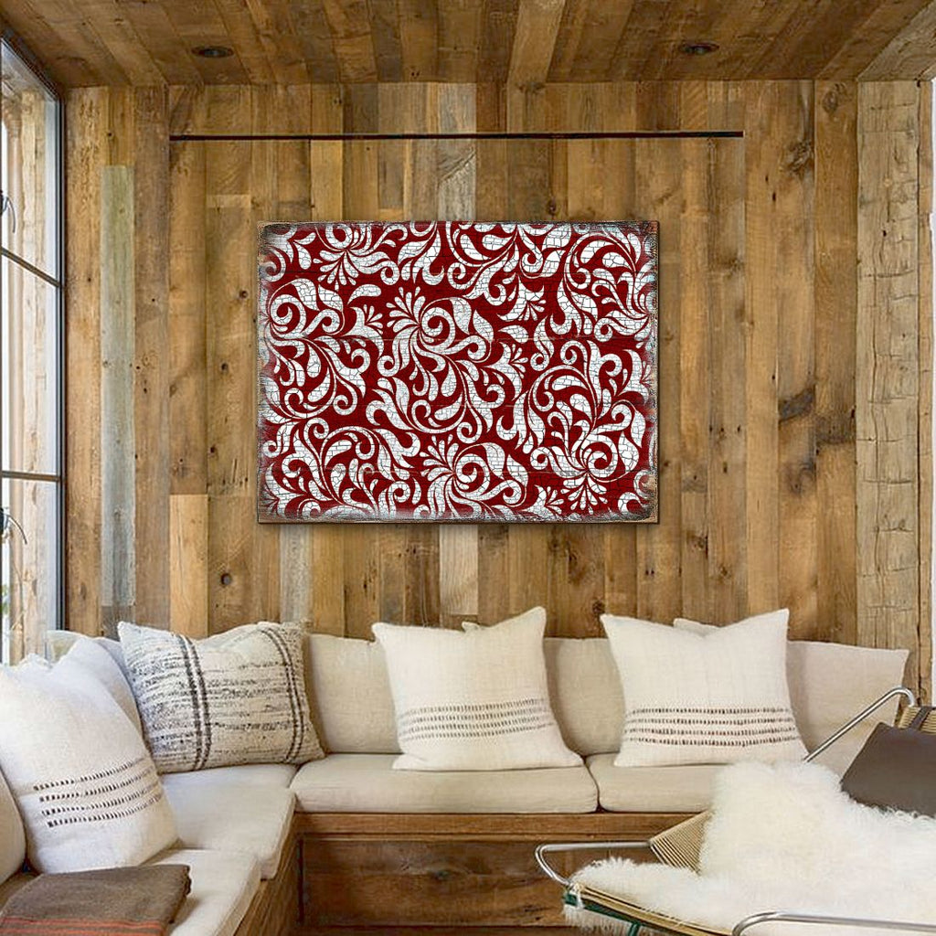 Red Floral Rustic Wooden Wall Art by G. DeBrekht - Floral Ornamental Decor - 95001B