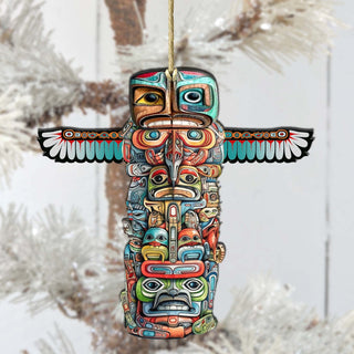 Alaskan Totem Pole Wooden Ornaments by G.Debrekht - Wildlife Holiday Decor - 8710117-1