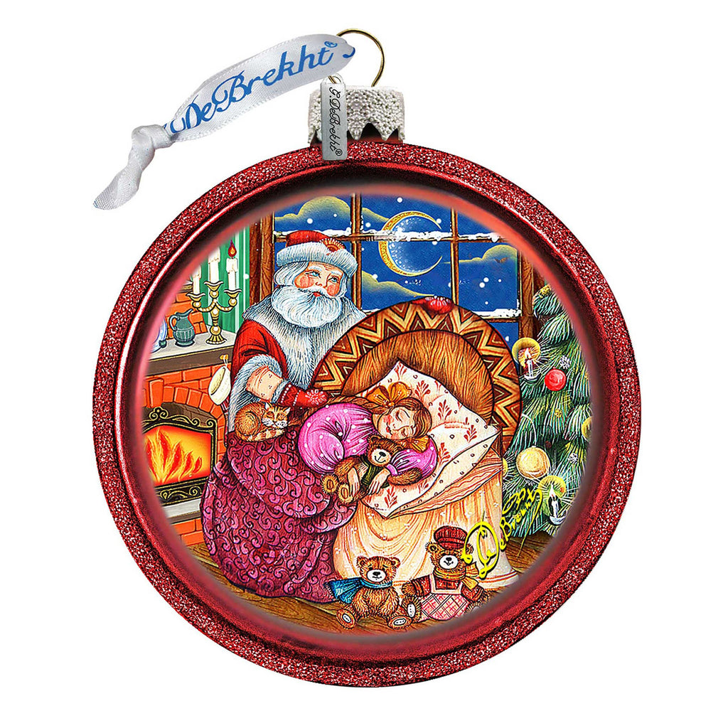 Christmas Night Glass Ornament by G. DeBrekht - Christmas Santa Snowman Decor - 73615C