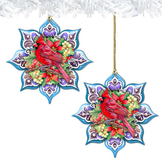 Cardinal Snowflake Wooden Ornaments by G. Debrekht - Nature Wildlife Decor - 8688411