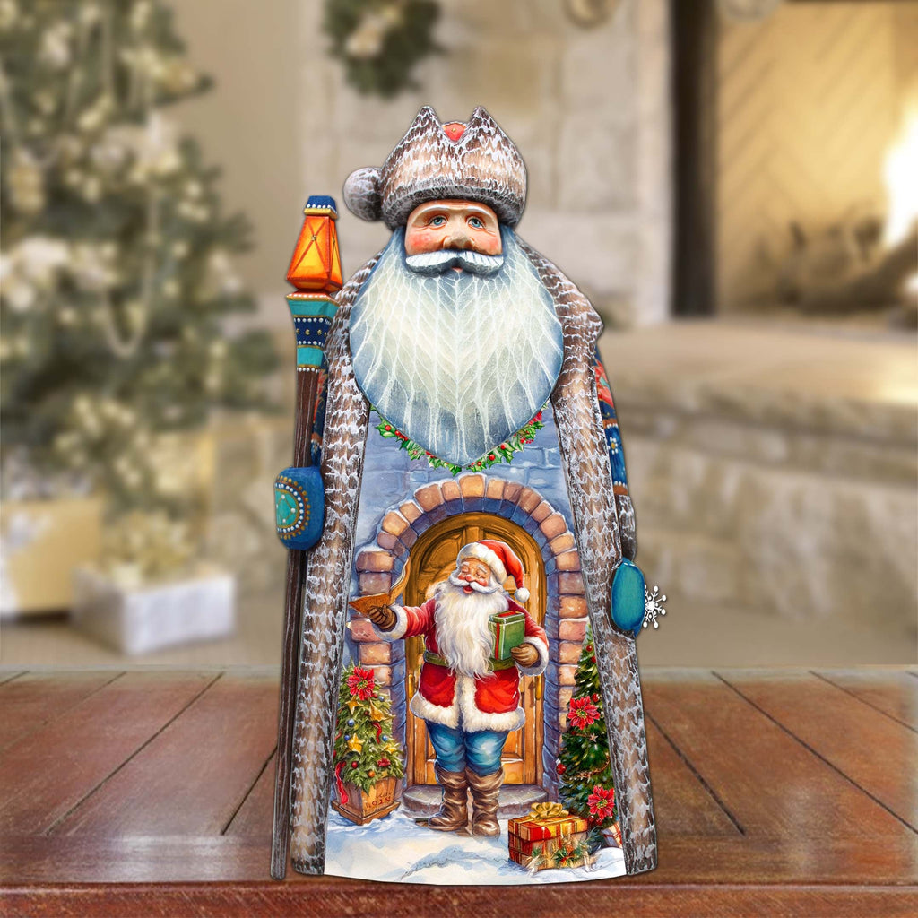 Santa's Silent Delivery Santa Hand-Painted WOODCARVED Masterpiece by G. DeBrekht - Christmas Santa Snowman Decor - 210237SE