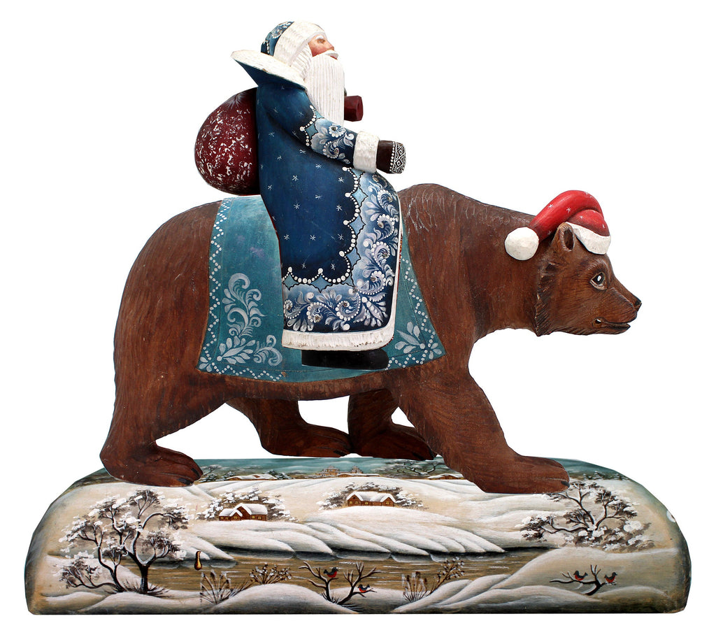 Santa on the Grizzly Polar Bear WOODCARVED Hand Painted Handpainted Figurine 11