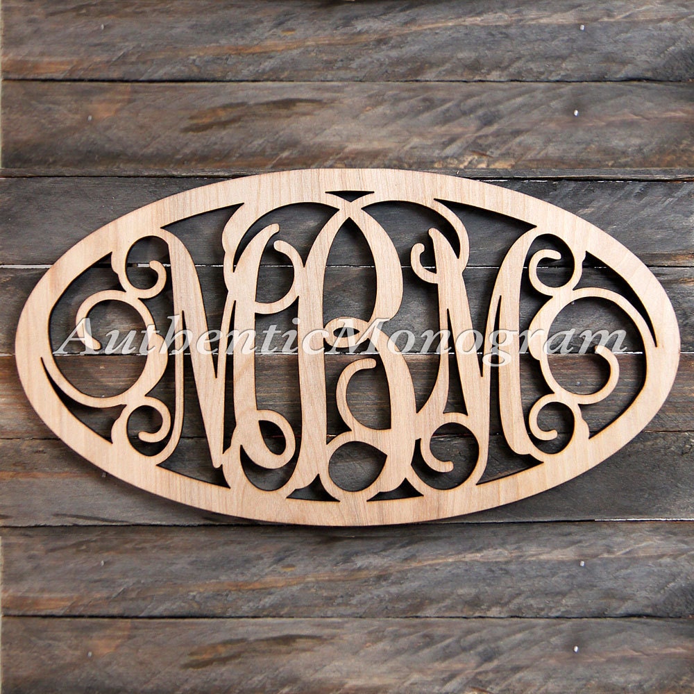 Wooden Personalized Monogram Initials Oval Framed - Unpainted Vine Script Personalized Monogram, Home Decor, Wedding Decor, Initial Personalized Monogram, Dorm Decor