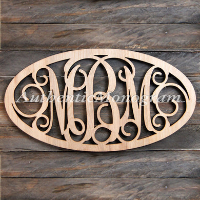 Wooden Personalized Monogram Initials Oval Framed - Unpainted Vine Script Personalized Monogram, Home Decor, Wedding Decor, Initial Personalized Monogram, Dorm Decor