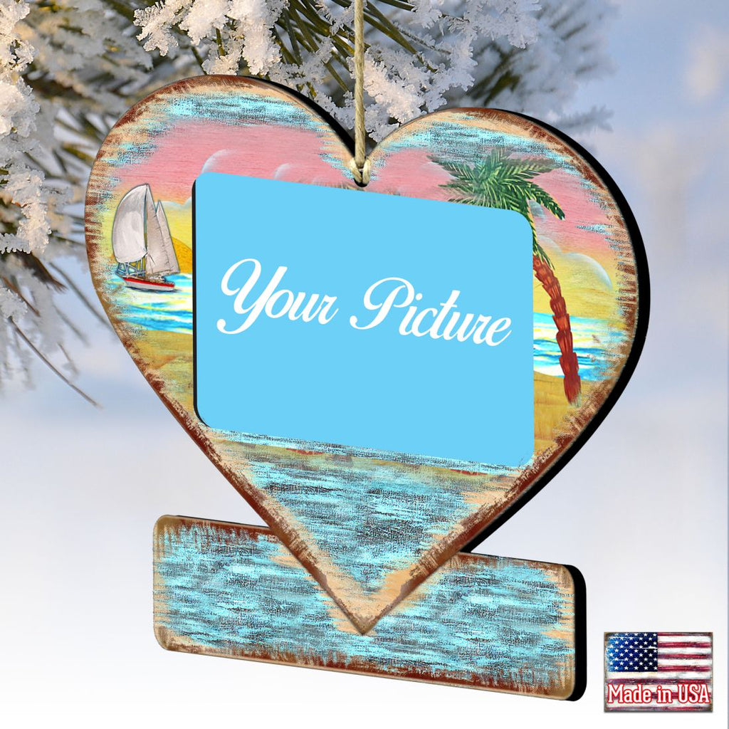 Coastal Heart Picture Frame Ornaments - Ornament for Photo - Coastal Holiday Decor - 8198731PF