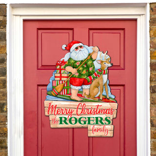 Christmas Decoration Personalized Holiday Welcome Sign with Last Name Santa Door Hanger by Susan Winget - Handmade Gift - 8471114HC-SW