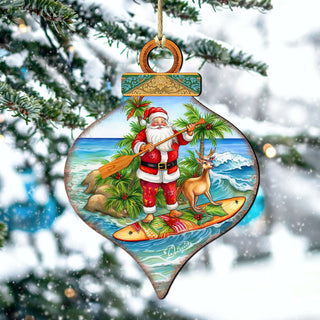 Beach Themed Ornaments - Santa's Surf Wooden Ornaments by G.Debrekht Coastal Holiday Decor - 8688187