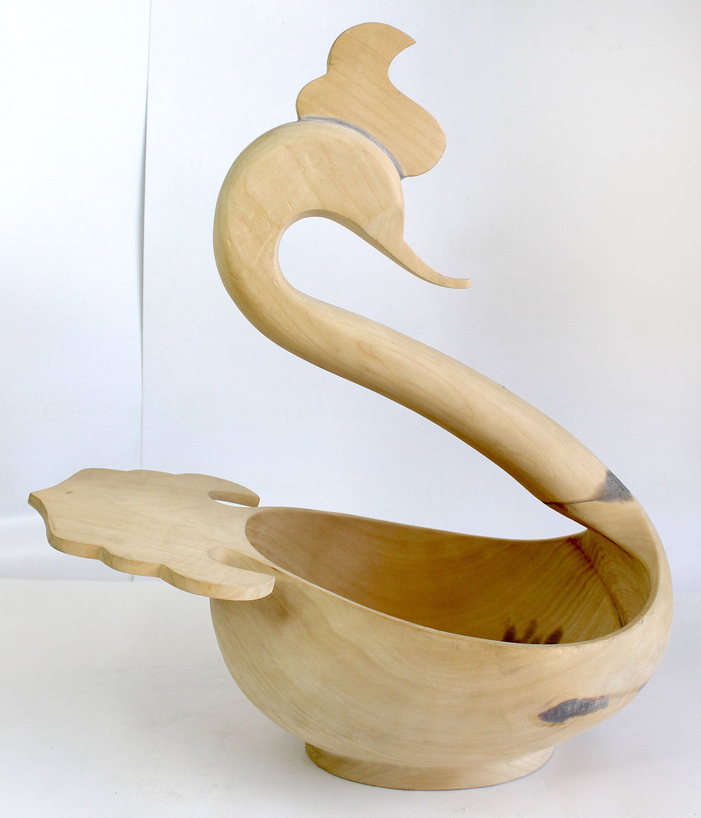 One-of-a-Kind Swan Bowl with Spoon Wood Carved Figurine 17