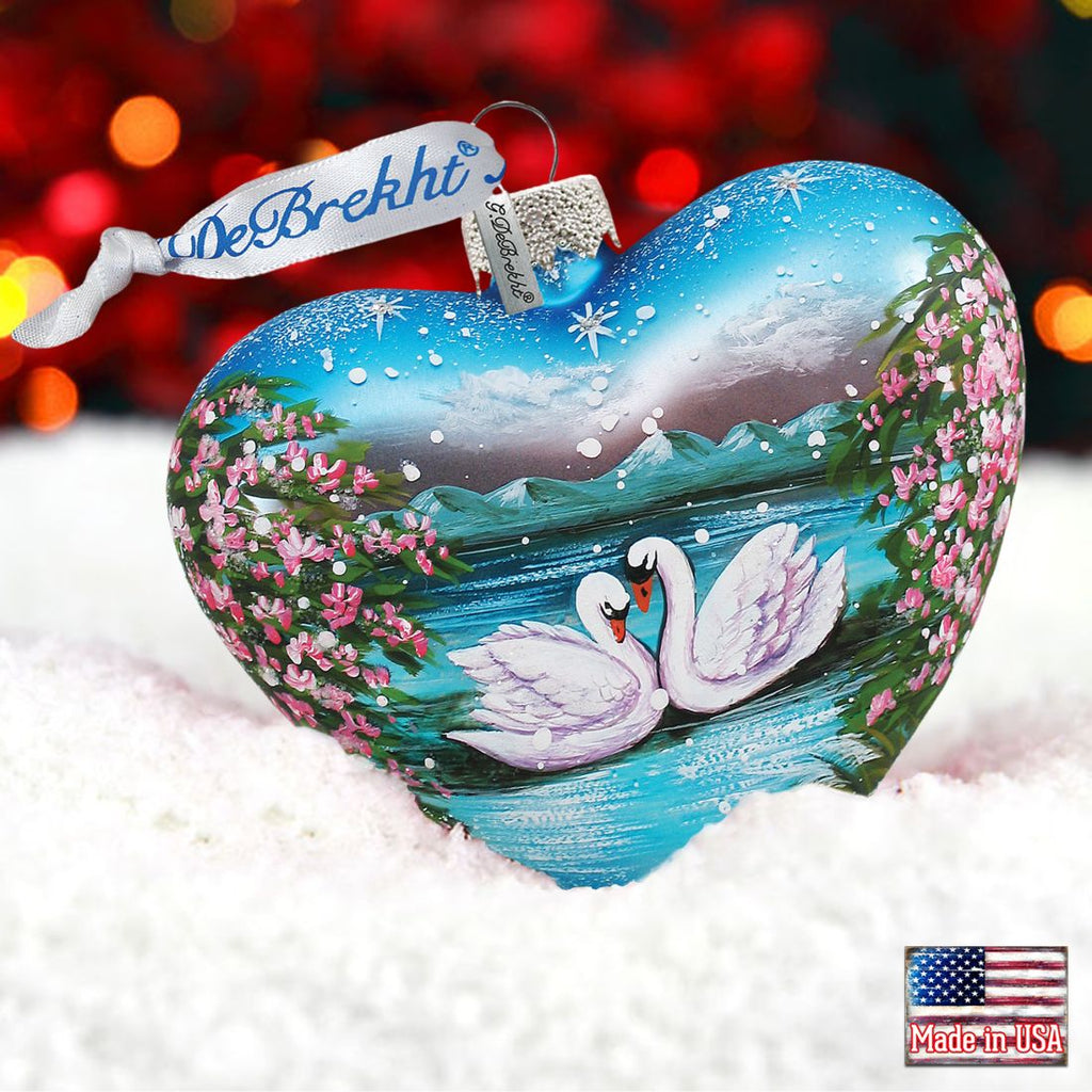 Swan Heart Glass Ornament by G. DeBrekht - Christmas Decor - 73433
