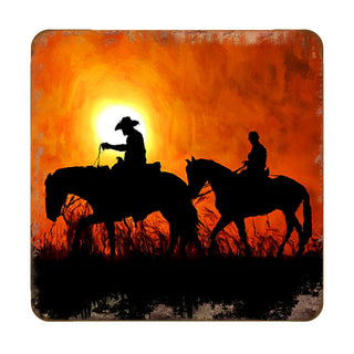 Cowboy Sunset Ride Wooden Cork Coasters Gift Set of 4 by Nature Wonders - Nature Wildlife Decor - 95230C-S4