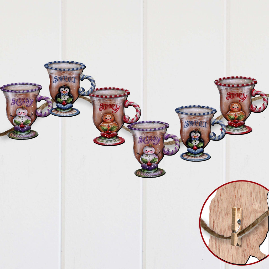 Sweet and Spicy Season Clip-On Eco Wood Decorative Ornaments Set of 6 by Jamie Mills-Price - Christmas Decor - 8090053C-MP-S6