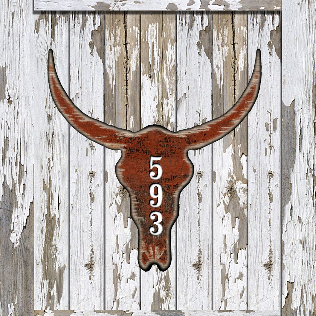 Cow Bison Buffalo Skull Personalized House Number Sign - Nature Wildlife Decor - Handcrafted Wooden Address Sign - MA98235