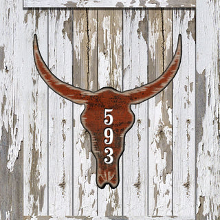Cow Bison Buffalo Skull Personalized House Number Sign - Nature Wildlife Decor - Handcrafted Wooden Address Sign - MA98235