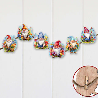 Garden Gnomes Clip-On Eco Wood Decorative Ornaments Set of 6 by G. Debrekht - Christmas Decor - 8090030C-S6