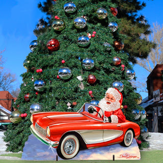 Santa Sports Car Christmas Outdoor Scene by D. Gelsinger - Christmas Santa Snowman Decor - 8461030F-1554
