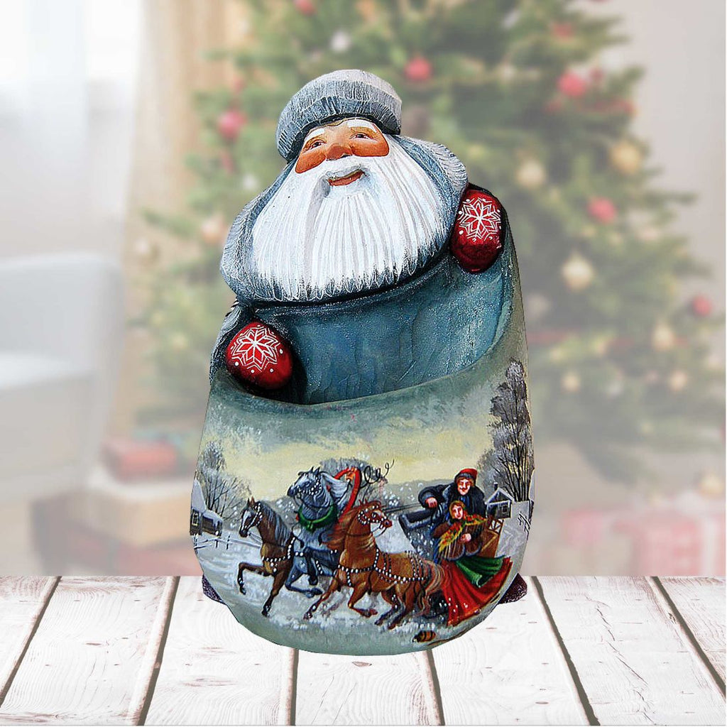 Santa Sleigh Ride Hand-Painted WOODCARVED Masterpiece by G. DeBrekht - Christmas Decor - 821571 *** PRE-ORDER - Handmade Just for You! ***