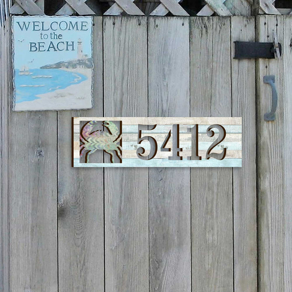 Coastal Door Numbers Sign - Crab Wooden House Number Plaque - Custom Home Address Sign MA989817