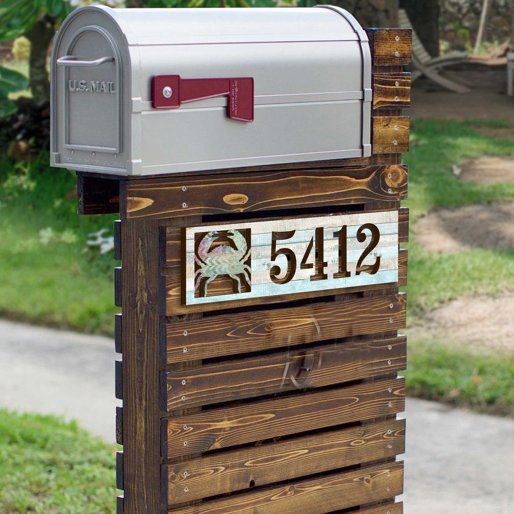 Coastal Door Numbers Sign - Crab Wooden House Number Plaque - Custom Home Address Sign MA989817