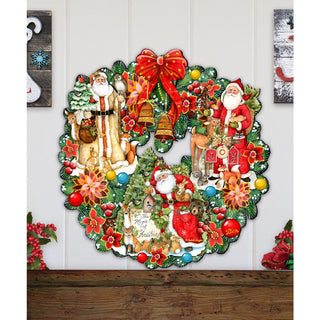 Classic Christmas Santa Holiday Door Wreath by G. Debrekht - Christmas Santa Snowman Decor by Susan Winget - 8185307-7H-SW