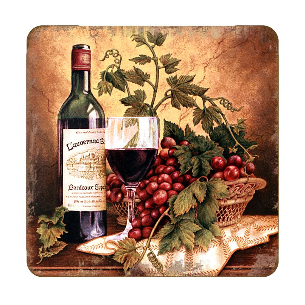 Vine and Grapes Wooden Cork Coasters Gift Set of 4 by Nature Wonders - Nature Wildlife Decor - 95349-2C-S4