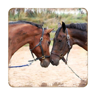 Horses Wooden Cork Coasters Gift Set of 4 by Nature Wonders - Nature Wildlife Decor - 95370C-S4