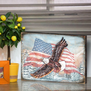 American Eagle Art Wooden Wall Art by Nature Wonders - American Patriotic Decor - 95221B