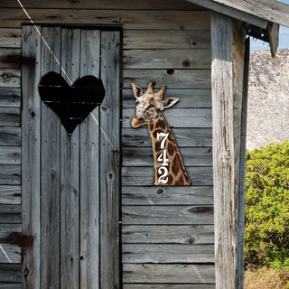 Giraffe Wooden Custom House Number Sign - Nature Wildlife Decor - Handcrafted Wooden Handcrafted Wooden Address Sign - MA982312