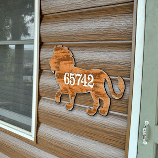 Lion Wooden Custom House Number Sign - Nature Wildlife Decor - Handcrafted Wooden Handcrafted Wooden Address Sign - MA98230