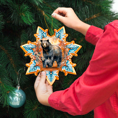 Black Bear Snowflake Large Wooden Ornament by G. Debrekht - Nature Wildlife Decor - 8688407M