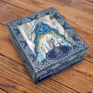 Fatherly Love Polar Bear Tree Glass Ornament by G. DeBrekht - Wildlife Holiday Decor - 762-025