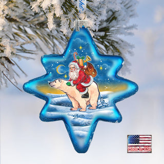 Ride to North Pole Santa Glass Ornament by G. DeBrekht - Christmas Santa Snowman Decor - 755-011