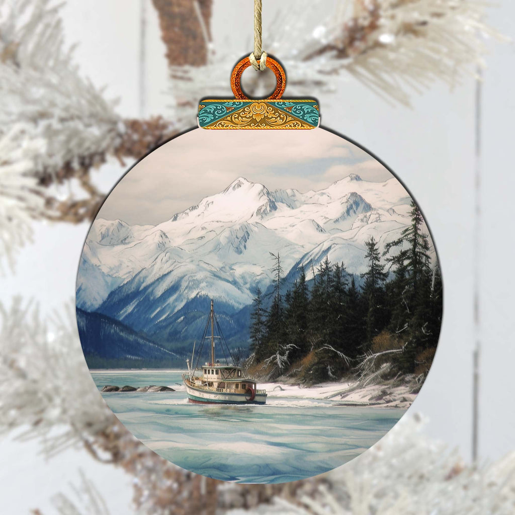 Alaskan Mountain Fishing Wooden Ornaments by G.Debrekht - Wildlife Holiday Decor - 870069