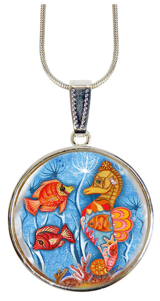 Seahorse Silver Plated Mother of Pearl Jewelry Pendant Necklace Coastal - 44045
