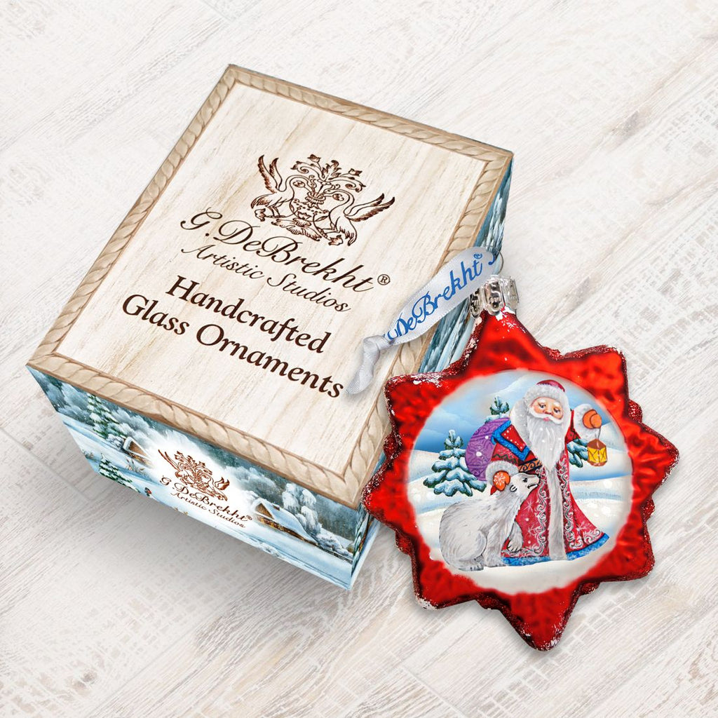 Santa With Polar Bear Mercury Glass Ornament by G. DeBrekht - Christmas Santa Snowman Decor - 773011
