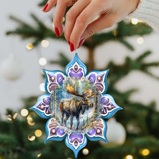Moose Snowflake Wooden Ornaments by G. Debrekht - Nature Wildlife Decor - 8688414