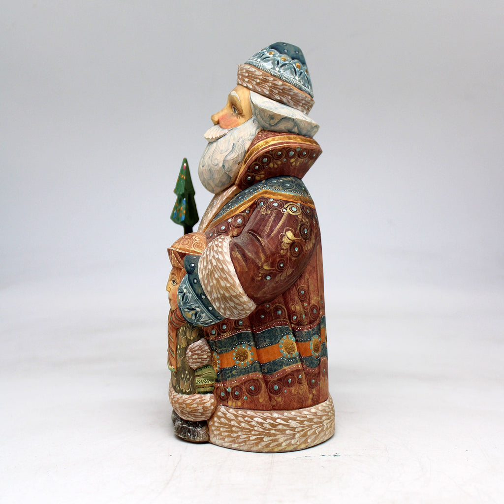 One-of-a-Kind Santa with Boy WOODCARVED Figurine 7x3x4.5