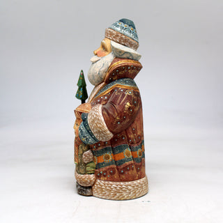 One-of-a-Kind Santa with Boy WOODCARVED Figurine 7x3x4.5