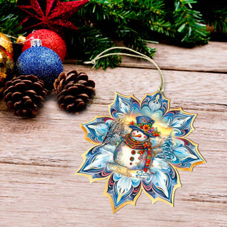 Snowman's Family Snowflake Large Wooden Ornament by G. Debrekht - Christmas Santa Snowman Decor - 8688428M