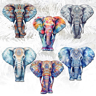 Elephants Clip-On Eco Wood Decorative Ornaments Set of 6 by G. Debrekht - Christmas Decor - 8090036C-S6