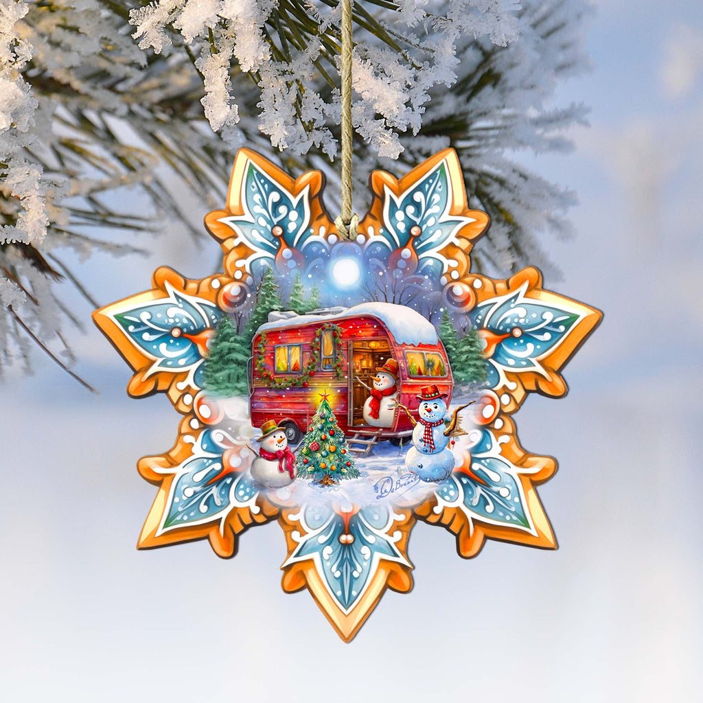 Snowman's Family Snowflake Wooden Ornaments by G. Debrekht - Christmas Santa Snowman Decor - 8688428