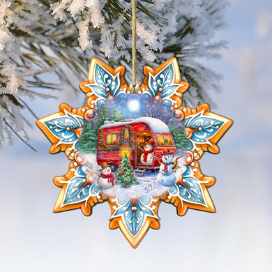 Snowman's Family Snowflake Wooden Ornaments by G. Debrekht - Christmas Santa Snowman Decor - 8688428