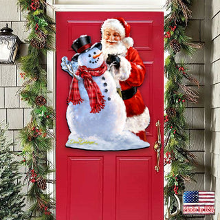 Building a Snowman Santa Door Decor by D. Gelsinger - Christmas Santa Snowman Decor - 8461053H-1627