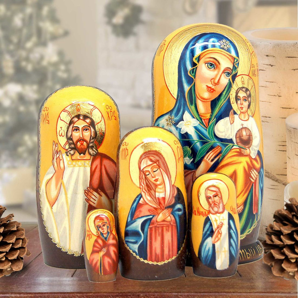 Icon Stacking Matreshka Nesting Hand-Painted Dolls Set of 5 by G. DeBrekht - Nativity Holiday Decor - 130124