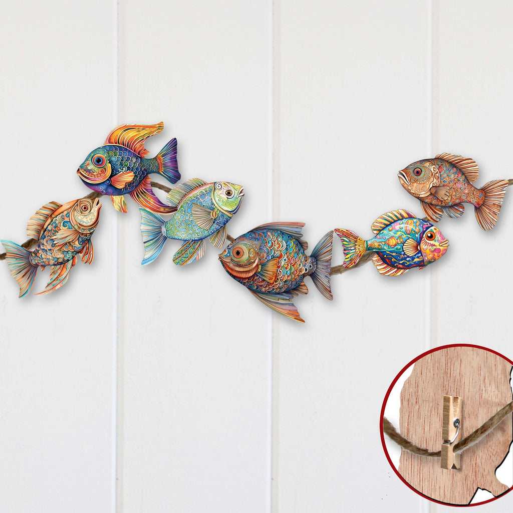 Coastal Fish Clip-On Eco Wood Decorative Ornaments Set of 6 by G. Debrekht - Coastal Decor - 8090034C-S6