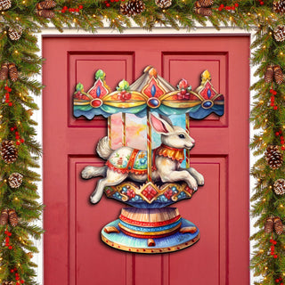 Carousel Bunny Holiday Door Decor by G. Debrekht - Christmas Decor - 8611026H