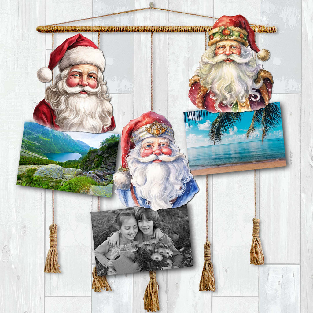 Jolly Santa Faces Clip-On Eco Wood Decorative Ornaments Set of 3 by G. Debrekht - Christmas Decor - 8091045C-S3
