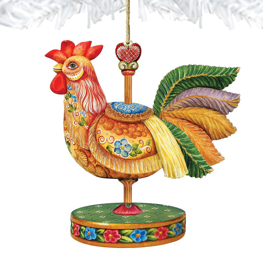 Carousel Rooster Christmas Wooden Ornaments by G. DeBrekht - Carousel Holiday Decor - 8114038