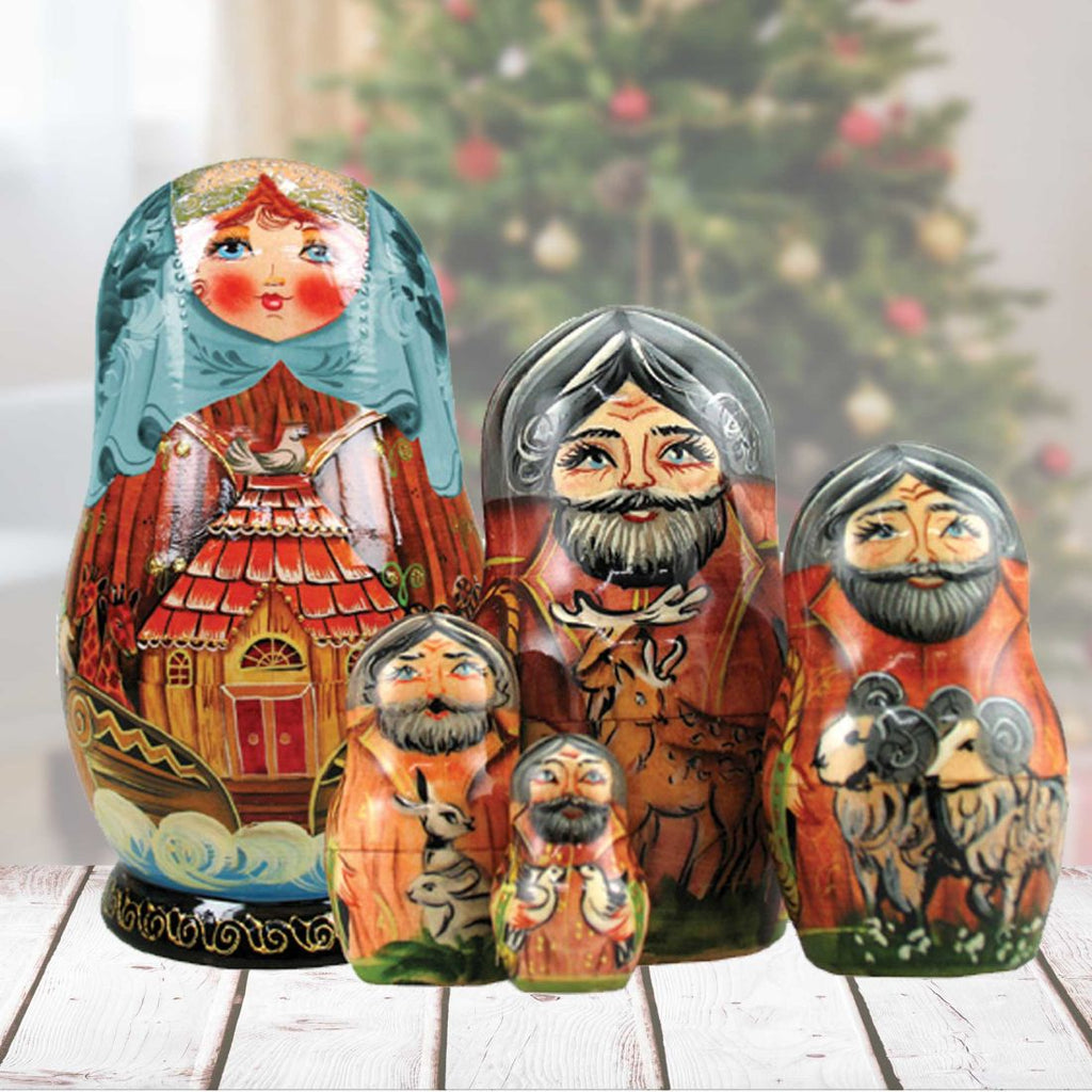 Noah's Ark Matreshka Nesting Hand-Painted Doll Set of 5 by G. DeBrekht - Nativity Holiday Decor - 130211