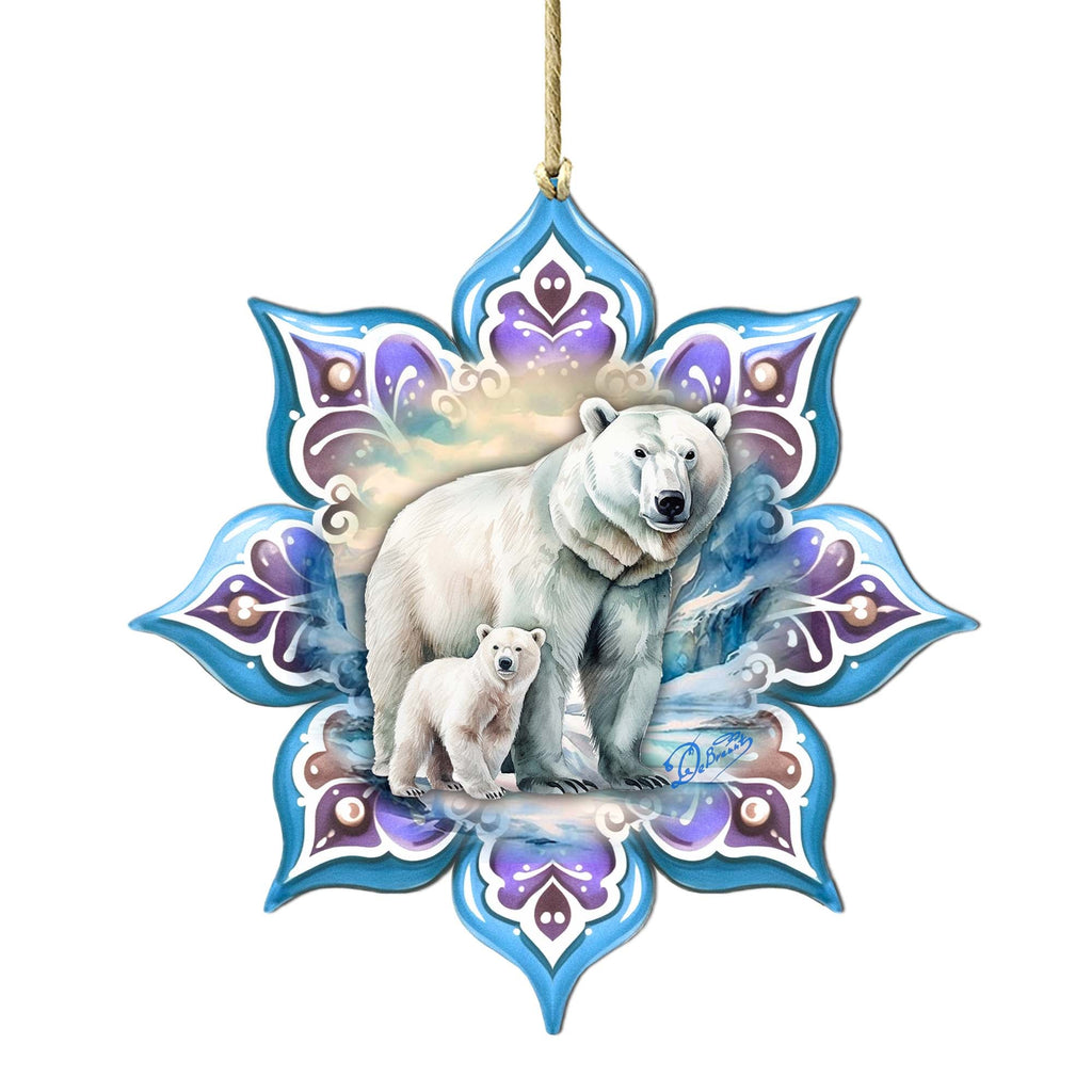 Polar Bear Snowflake Wooden Ornaments by G. Debrekht - Nature Wildlife Decor - 8688408