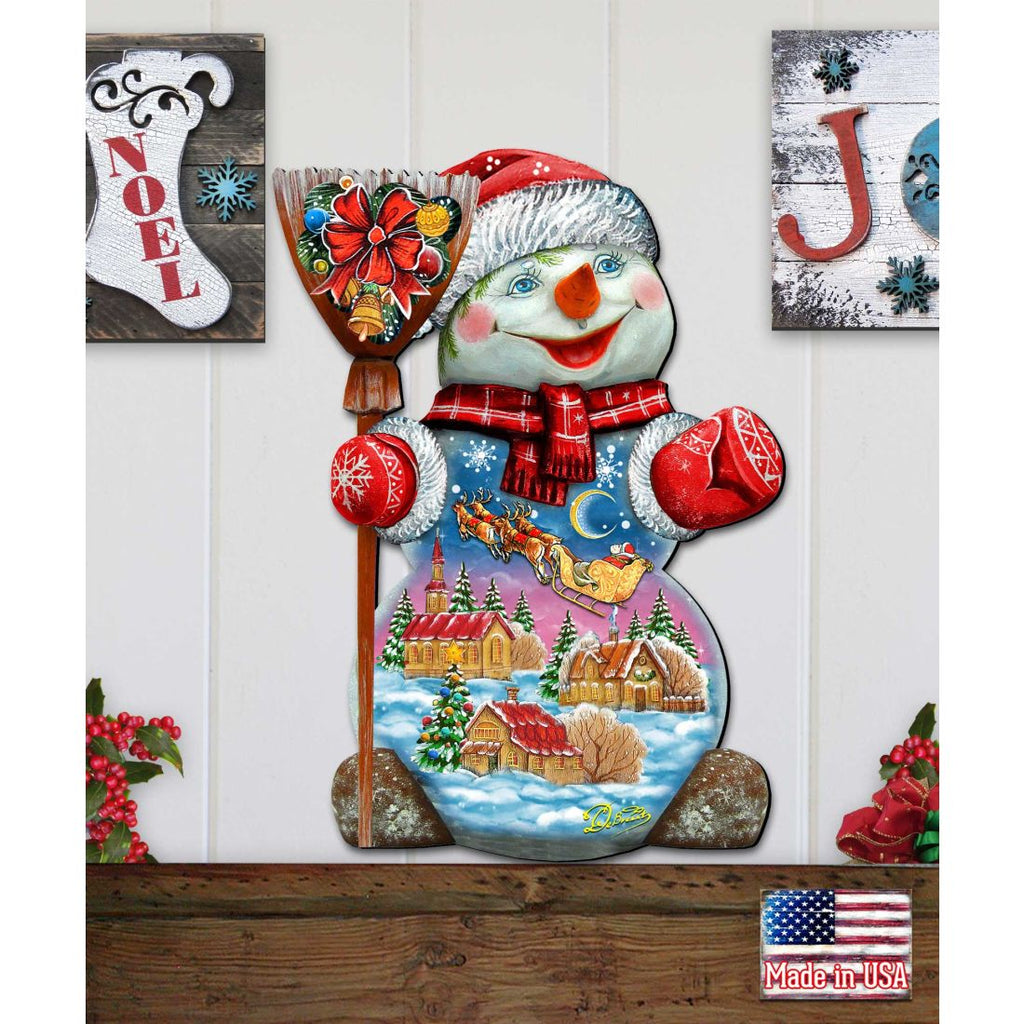 Santa In the Night Sky Snowman Door Decor by G. DeBrekht - Christmas Santa Snowman Decor - 818158H